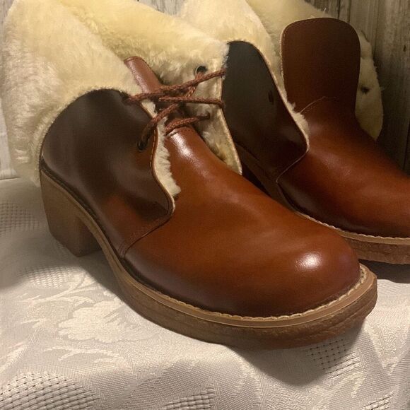 NWOT Vintage Sears Cognac Brown Shearling Boots Women’s Size 8.5 B